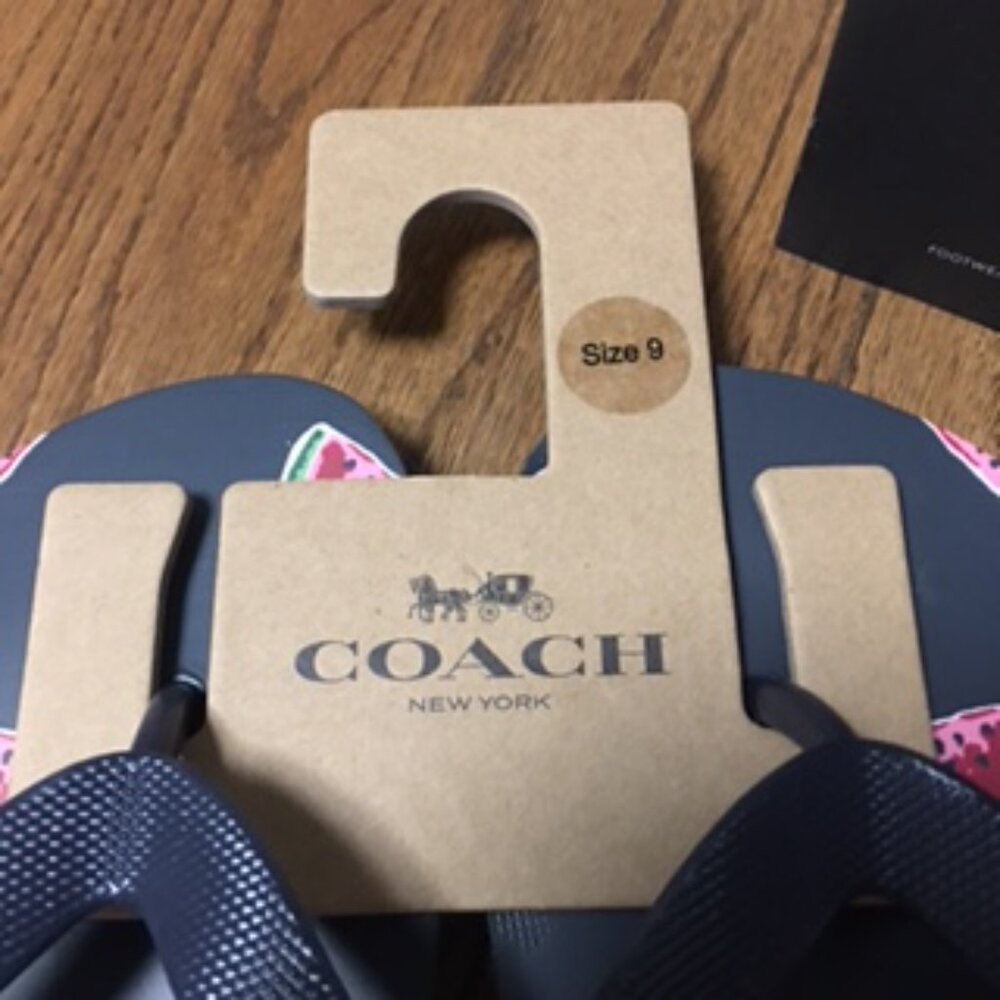 NWT Coach Black Watermelon Logo Flip Flops Size 9-10 - Picture 3 of 8